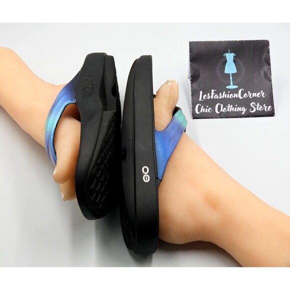 Oofos Women's Iridescent Black & Blue Oolala Luxe Flip Flops Size W10 2831 - Picture 13 of 16